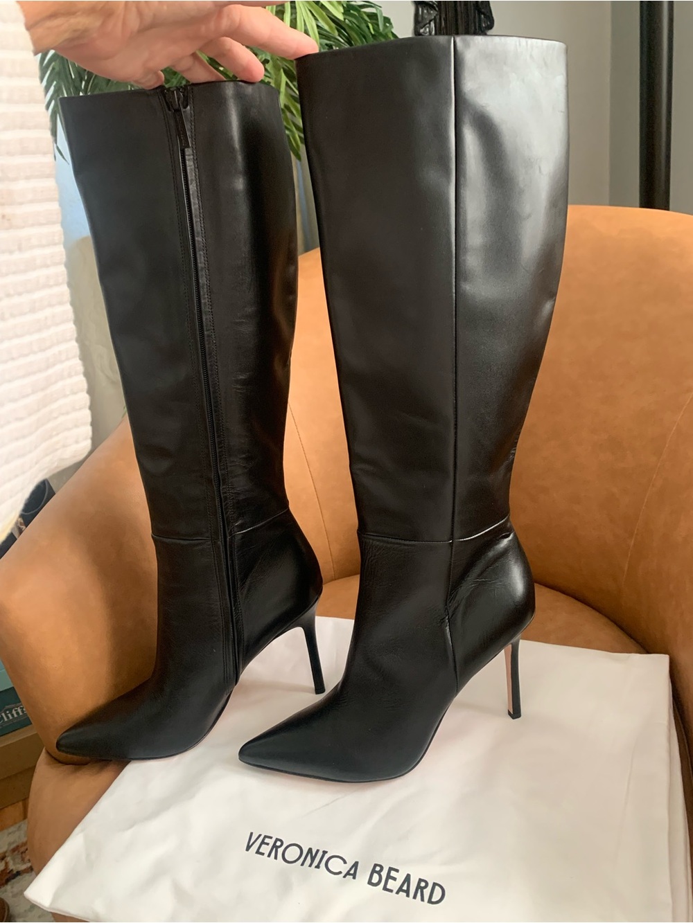 Veronica Beard Black Leather Knee-High Stiletto Boots